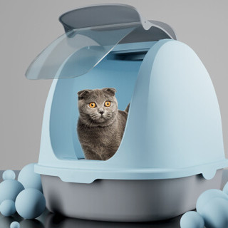 英伦印象 宠物猫砂盆猫厕所特大号配猫砂铲全封闭式防臭防溅猫便盆猫咪用品通用型蓝色（前掀盖式）