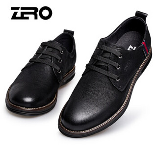 ZERO 男士头层牛皮舒适耐磨系带户外休闲鞋 H83385 黑色 38