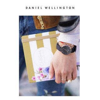 Daniel Wellington DanielWellington）DW表带14mm黑色尼龙玫瑰金针扣女款DW00200178适用于32mm表盘系列