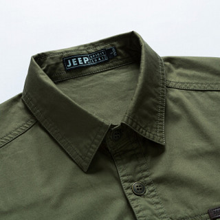 吉普（JEEP）短袖衬衫 男士商务休闲宽松衬衣上衣时尚纯色衬衫男 RSC244 蓝色 XL