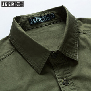 吉普（JEEP）短袖衬衫 男士商务休闲宽松衬衣上衣时尚纯色衬衫男 RSC244 卡其色 M