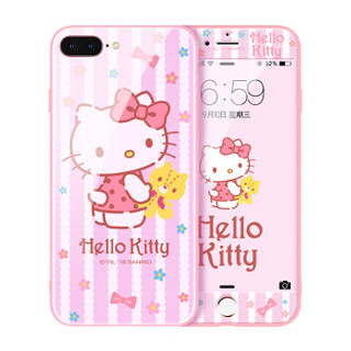 Hello Kitty iPhone8plus/7plus手机壳 苹果7/8p钢化膜 玻璃后盖全包防摔软边保护套 早安凯蒂猫