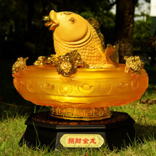 商品聚善缘 招财金龙鱼聚宝盆摆件 客厅玄关装饰品 风水鱼摆件 大号