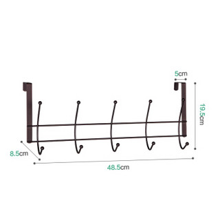 心家宜 5钩10挂门后挂钩 门后免钉无痕挂衣架 门上衣帽架 置物收纳架 黑古铜色1只装 984107BR
