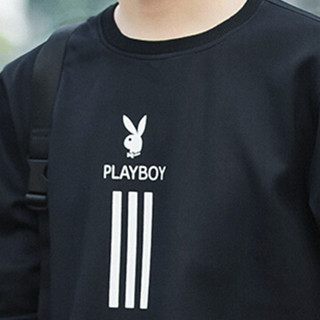 花花公子（PLAYBOY）卫衣男2019春装新款时尚印花套头上衣韩版休闲男装 黑色 XL