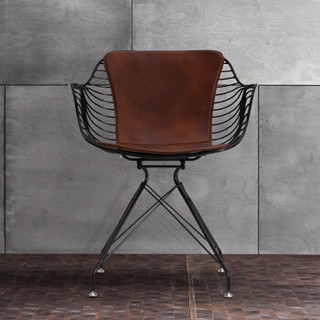 百思宜 北欧铁艺休闲餐椅子 创意镂空靠背椅设计师工业风个性咖啡洽谈接待椅皮艺铁艺椅 双人位