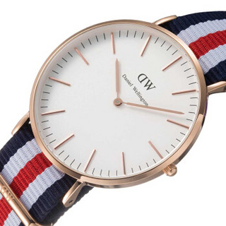 Daniel Wellington DW手表情侣对表红白蓝三色尼龙 金边男表+金边女表（2支装）