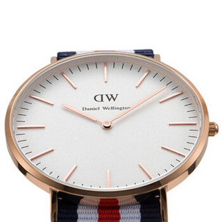 Daniel Wellington DW手表情侣对表红白蓝三色尼龙 金边男表+金边女表（2支装）