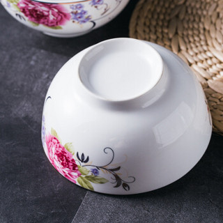 传旗 陶瓷餐具 陶瓷碗（6英寸）大碗 创意情侣面碗汤碗饭碗2只装 红牡丹