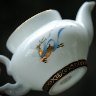 苏氏陶瓷 SUSHI CERAMICS 茶具套装金边新丝路功夫茶具创意典雅盖碗茶壶小茶叶罐配八茶杯子精美礼盒装