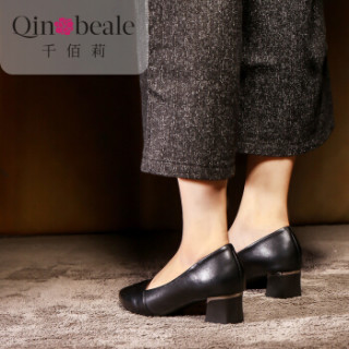 qinbeale千佰莉高跟女鞋浅口尖头百搭蝴蝶结装饰欧美通勤风203d2672米