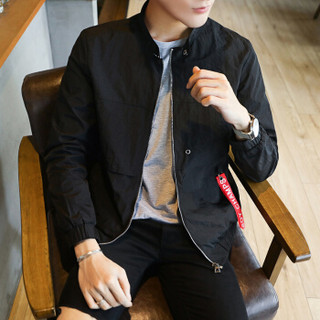 AEMAPE/美国苹果 夹克男士薄款青年外套立领夹克衫棒球服潮流时尚男装 PJ78 黑色 L
