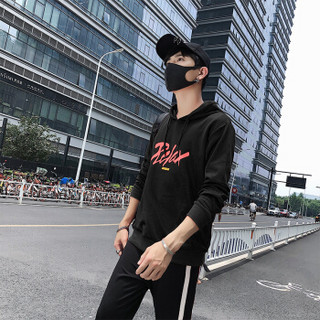 富贵鸟（FUGUINIAO）卫衣男连帽2018秋季新品韩版潮男宽松长袖外套薄 黑色 XL