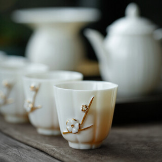 苏氏陶瓷sushiceramics非遗大师茶具陈德强老师纯手工描金羊脂玉白瓷