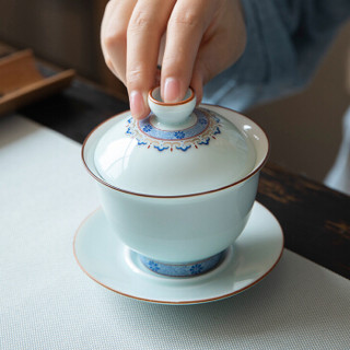 丹雅 陶瓷盖碗泡茶杯三才茶碗手绘青花功夫茶具 景德镇礼品