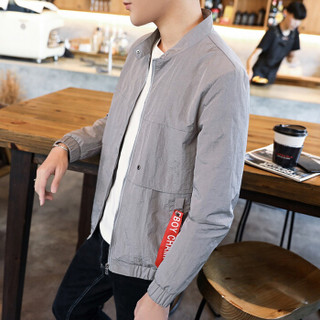 AEMAPE/美国苹果 夹克男士薄款青年外套立领夹克衫棒球服潮流时尚男装 PJ78 灰色 2XL
