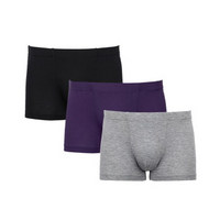 JOCKEY 男士内裤舒适中腰内裤3条装-J1311202灰色+紫色+黑色 M (灰色、M、平角裤、其它)