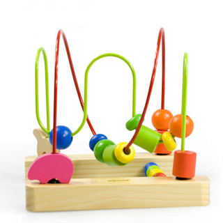 木玩世家 儿童绕珠串珠玩具 木质婴幼儿童早教玩具 串珠架盒装