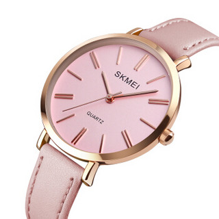 时刻美（skmei）女士手表时尚休闲简约版学生石英皮带女表 1397粉色