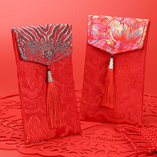 唐绣（TONSILK）创意万元布艺红包袋结婚庆用品利是封个性新年压岁红包封C008-3波浪红