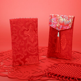 唐绣（TONSILK）创意万元布艺红包袋结婚庆用品利是封个性新年压岁红包封C008-3波浪红
