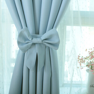 锦色华年我的天空 欧式纯色窗帘成品 遮光帘客厅卧室窗帘布 晴空蓝(挂钩式) 3米宽*2.6米高一片