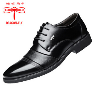 蜻蜓牌 男士商务经典头层牛皮休闲低帮系带简约正装男皮鞋 QC807 黑色 38码
