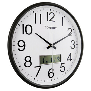 康时达（COMSIDA）挂钟客厅静音挂表简约创意万年历钟表欧式石英钟现代办公室时钟3048Y黑色日历款