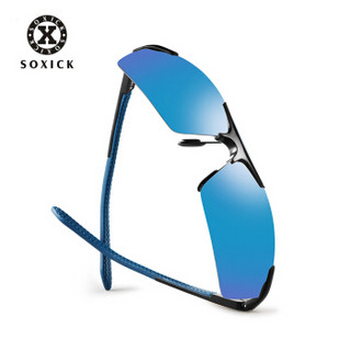 索西克 SOXICK 男款墨镜运动偏光炫彩太阳镜自营 驾驶镜眼镜 彩膜反光墨镜3618-2 蓝色