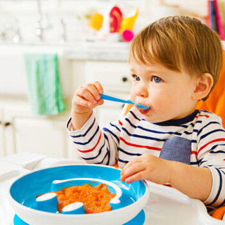 满趣健(Munchkin)儿童分隔餐盘 婴儿餐盘宝宝餐盘吸盘笑脸盘 橘黄