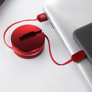卡斐乐 苹果数据线 iPhone x/xsmax/xr/8/7/6/plus手机 ipad快充电源线伸缩便携usb充电线 红色 方圆