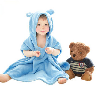 卡伴 (Curbblan) 婴儿浴巾儿童连帽浴袍宝宝卡通造型浴衣 蓝色55*60cm