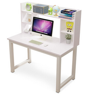 雅美乐 电脑桌台式家用简易简约办公桌 书桌书架一体钢木桌子 暖白色 YSZ581