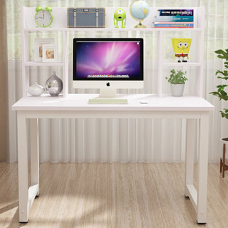 雅美乐 电脑桌台式家用简易简约办公桌 书桌书架一体钢木桌子 暖白色 YSZ581