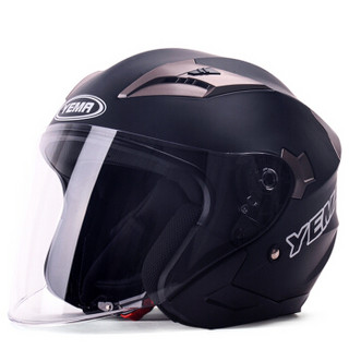 YEMA 野马 3C认证627摩托车头盔男冬季双镜片电动车安全帽女半盔 四季通用 均码 亚黑