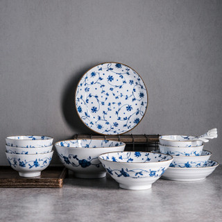 亿嘉IJARL 韩式时尚创意简约复古陶瓷碗盘家用送礼套装餐具 鹭草20件套