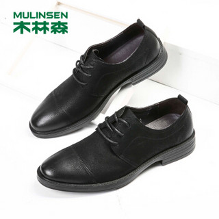 MULINSEN 木林森 韩版简约磨砂牛皮时尚男士休闲皮鞋 黑色 42码 SL87322