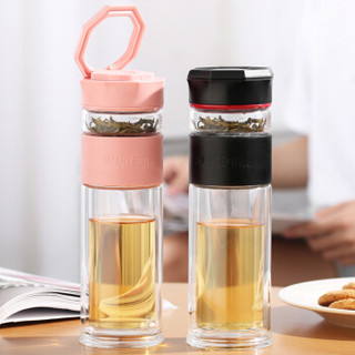 绿珠 B815 耐热玻璃杯 400ml 粉色