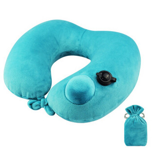 WELLHOUSE 爱心充气枕按压式U型枕旅行枕可拆洗天鹅绒材质B款   蓝绿色