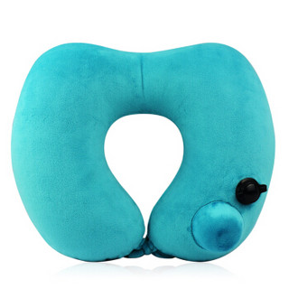WELLHOUSE 爱心充气枕按压式U型枕旅行枕可拆洗天鹅绒材质B款   蓝绿色