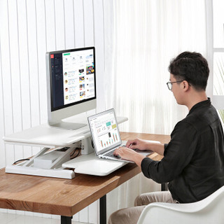 Brateck 站立办公电动升降电脑桌 台式笔记本学习办公桌 可移动折叠式工作台书桌 笔记本显示器支架台T51白色