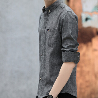 卡帝乐鳄鱼（CARTELO）长袖衬衫男士韩版修身商务休闲学生青少年男装衬衣 18169KE0813 深灰 XL