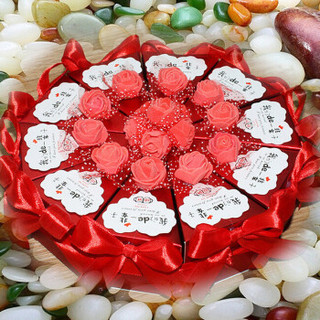 热带森林 喜糖盒欧式蛋糕喜糖盒子婚礼结婚庆用品回礼创意三角纸盒礼品糖果盒红色玫瑰花款 小号（10小盒）