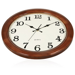 汉时(Hense)实木挂钟18英寸创意客厅静音时钟简约挂表现代石英钟表HW25棕色18英寸