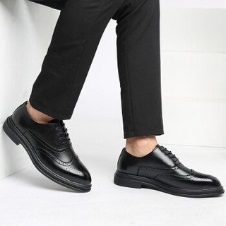 Precentor 普若森 商务男士休闲布洛克雕花系带舒适透气皮鞋 1939 黑色 43