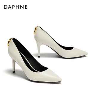 DAPHNE 达芙妮 1018101073 羊皮细跟尖头高跟鞋1018101073 米白色38