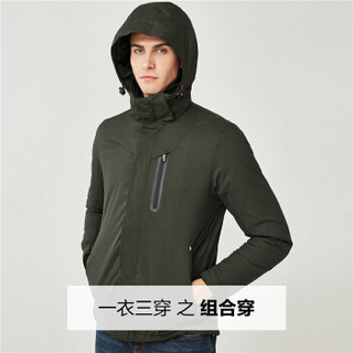 佐丹奴（Giordano） 男装夹克 反光印花夹棉内胆可拆帽三合一夹克01078634  绿/黑加大码(180/104A)