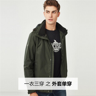 佐丹奴（Giordano） 男装夹克 反光印花夹棉内胆可拆帽三合一夹克01078634  绿/黑加大码(180/104A)