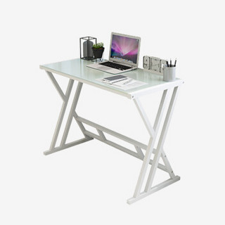 素宅 电脑桌 钢化玻璃台式办公书桌钢架简约学习餐桌 100*50CM白色桌子SZ8118Z