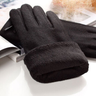 南极人手套女冬季保暖加绒加厚时尚潮流可爱韩版学生触屏羊毛女士手套 N18M660 黑色 均码